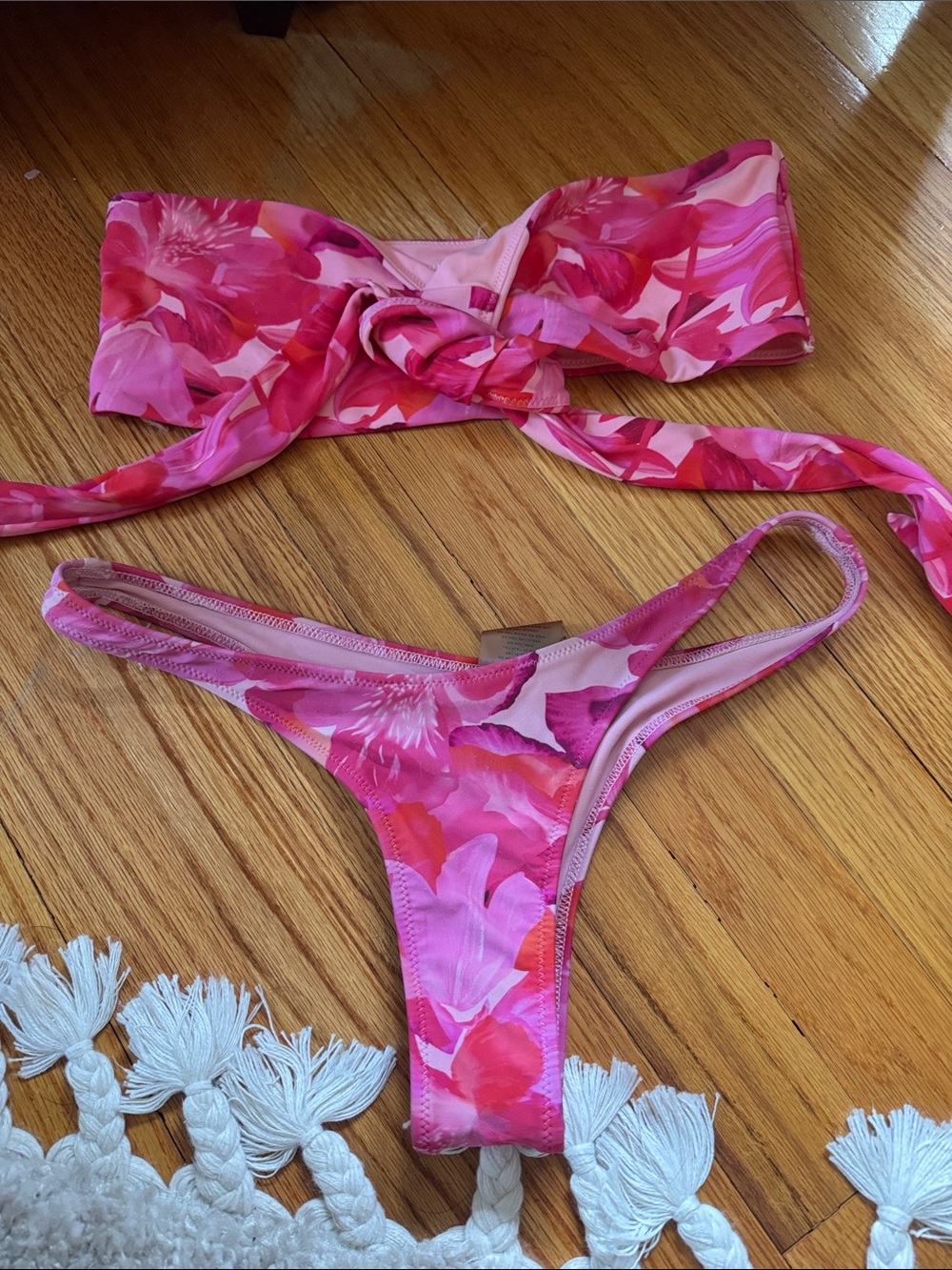 White Fox Boutique Pink Floral Bandeau Bikini Set